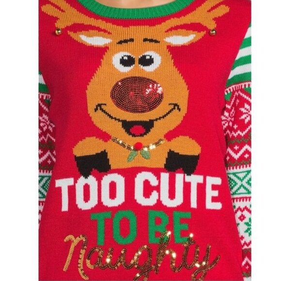 NWT No Boundaries Juniors S Christmas Ugly Sweater Holiday Cute Reindeer Sequin - Picture 2 of 4